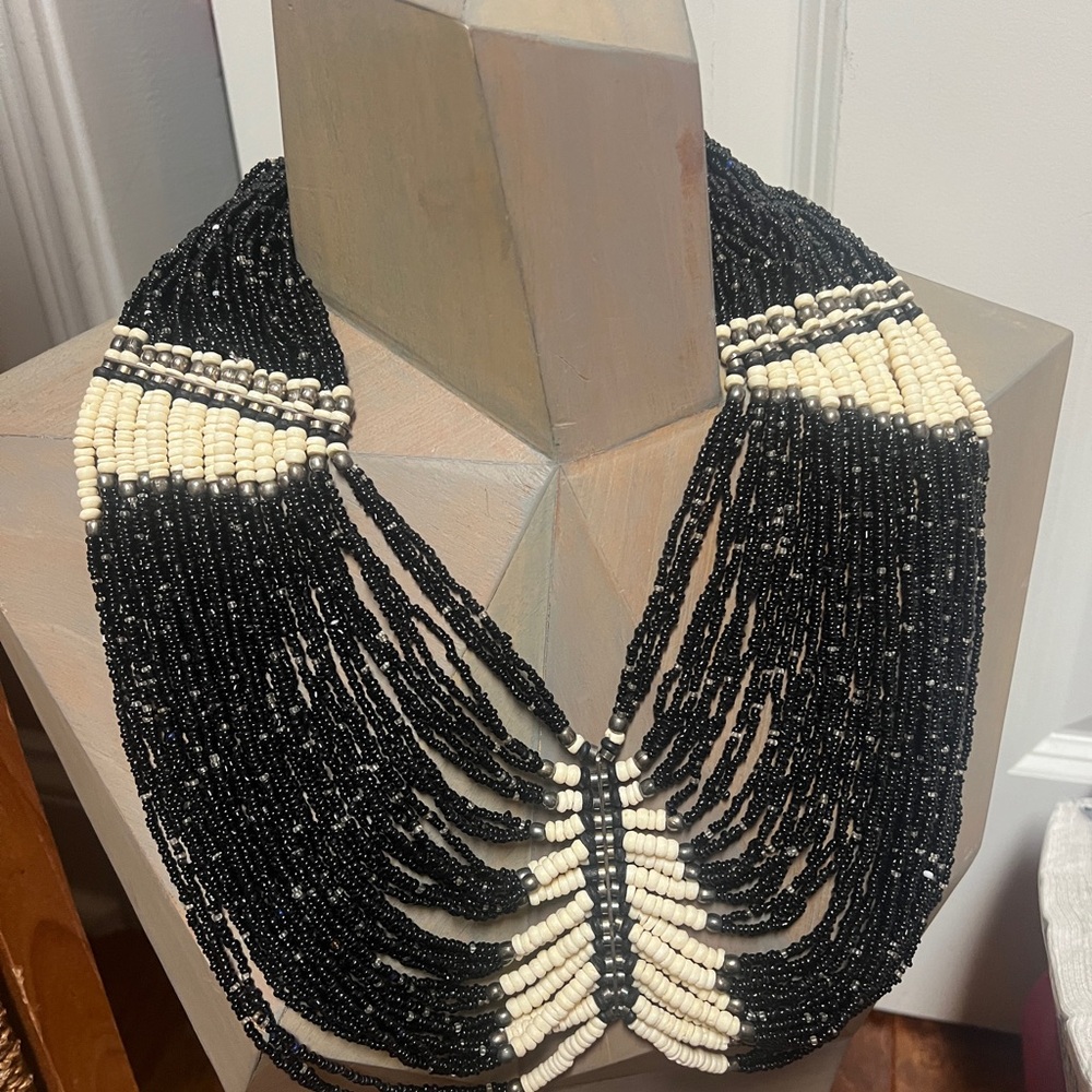 Ethnic Tribal Cleopatra Necklace 50 Strand Seed Bead Bib